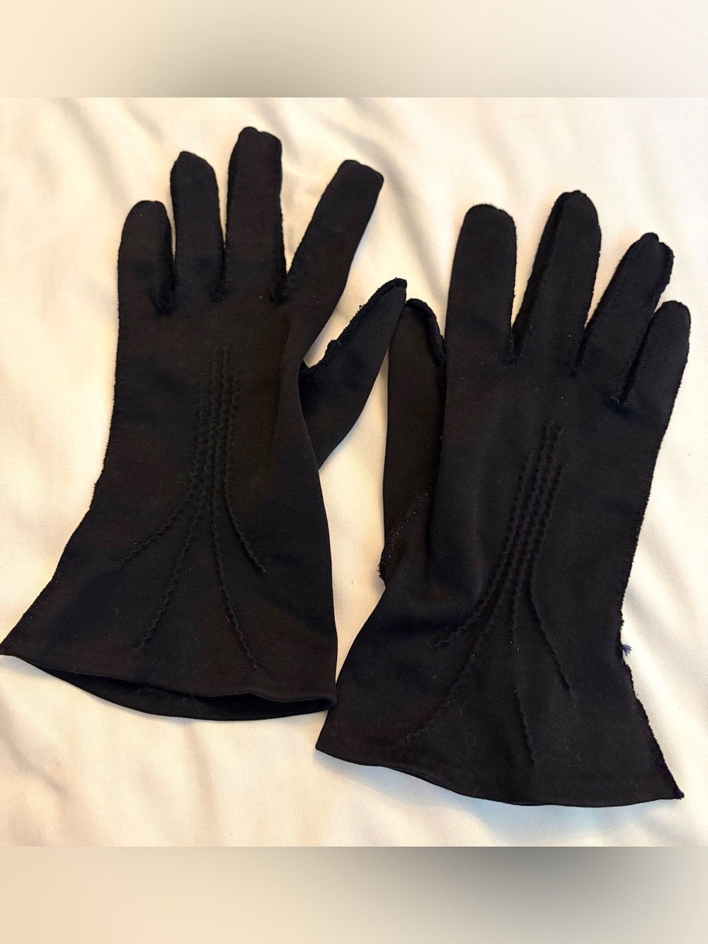 Vintage 1940s Black Cotton Gloves Size 6 1/2